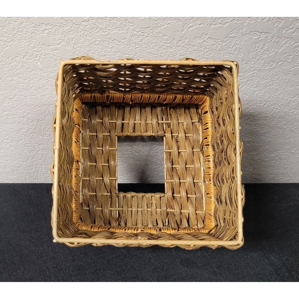 Decorative Woven Rattan or Wicker Square Tissue Box Cover